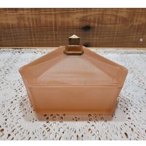 Antique 1930's Art Deco Pink Frosted Glass Vanity Dresser Powder Jar Dish